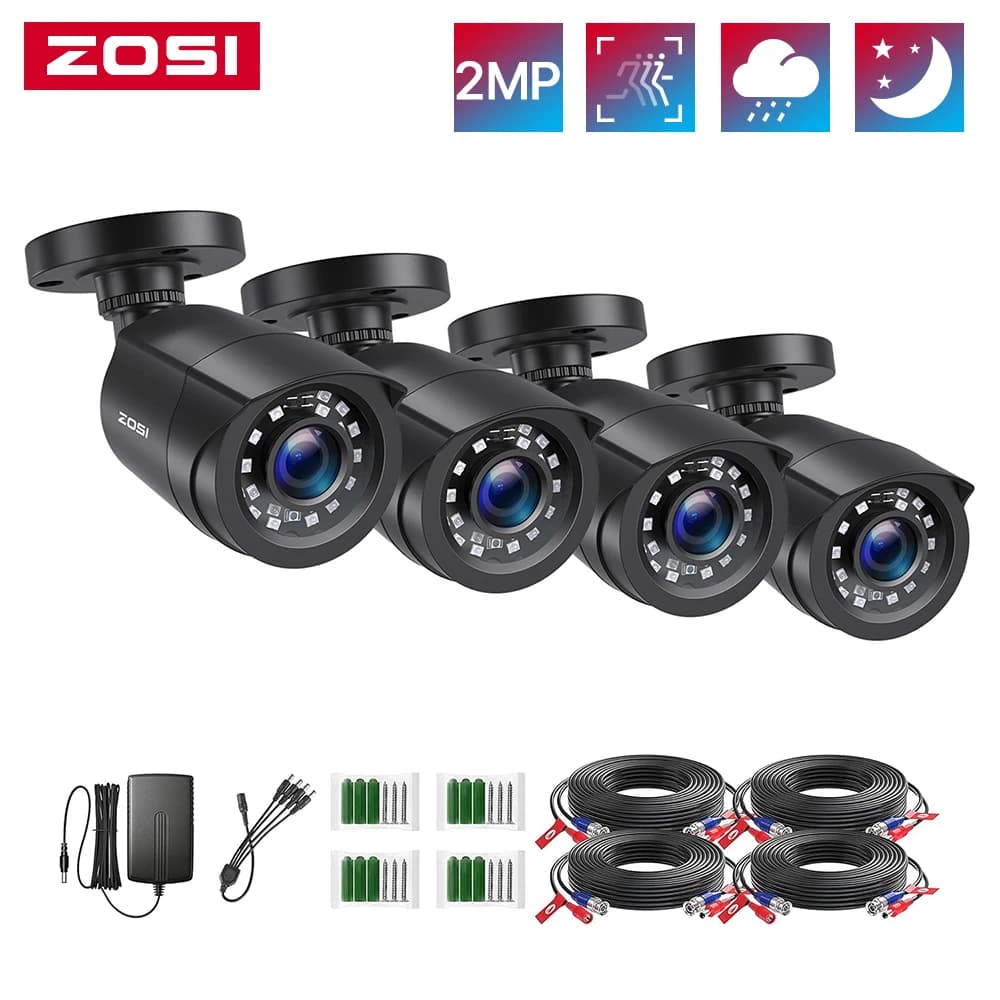 ZOSI Set of 4 CCTV Cameras HD 1080P TVI for External and Interior, Weather Resistant, for CCTV Analog DVR