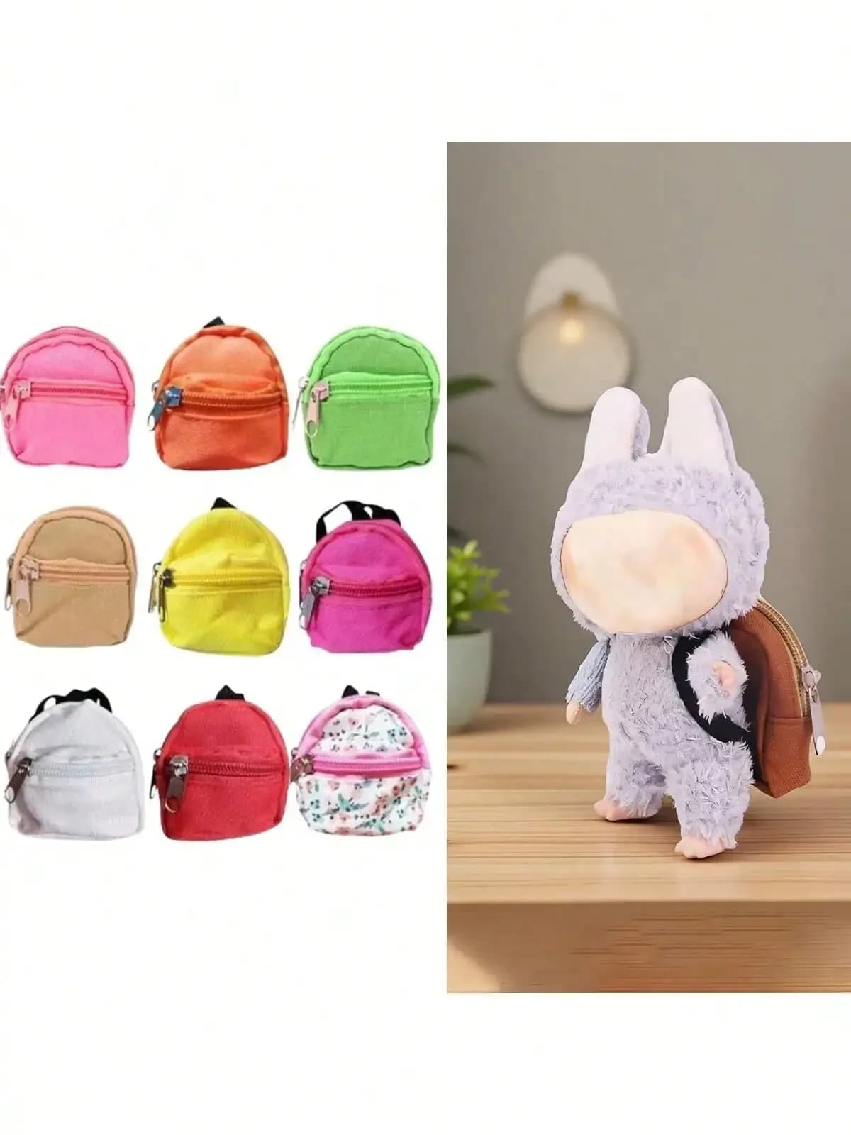 For Labubu Double Zipper Backpack Compatible,Universal Double Zipper Backpack | 6.7-Inch Fashion Set Lovely Accessories | Perfect Gift Decor For Birthdays, Holidays, Parties,Cute Figurine Decor,Gift Packaging Supplies, Decorate Your Gifts , Birthday Gifts