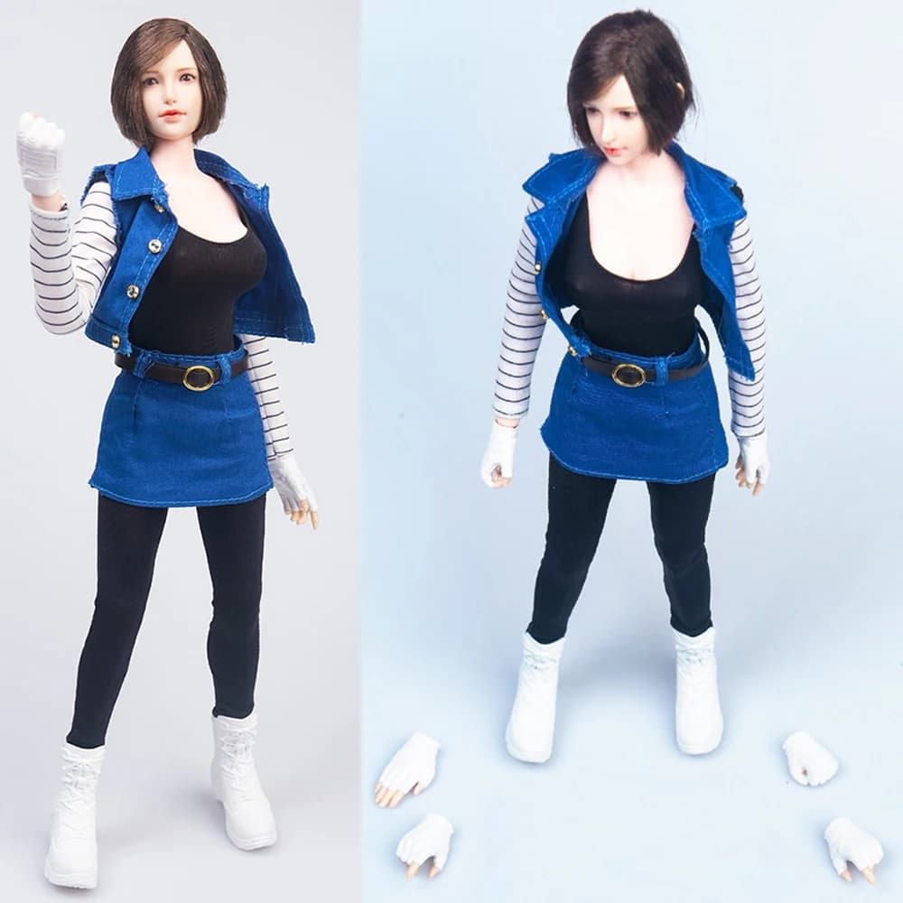 TYM TYM132 Scala 1/6 Cosplay No.18 Vestiti Stivali Set Denim Gonna corta Guanto Mani Fit 12 "Femmina Soldato Action Figure Corpo FAI DA TE