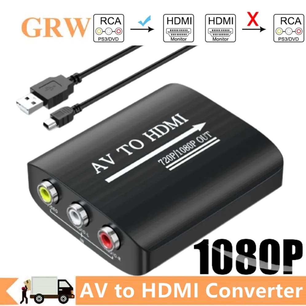 AV RCA composite adapter to HDMI 1080P AV video audio converter to HDMI with USB cable for TV HD BOX VHS VCR DVD N64 Wii PS1/2/3