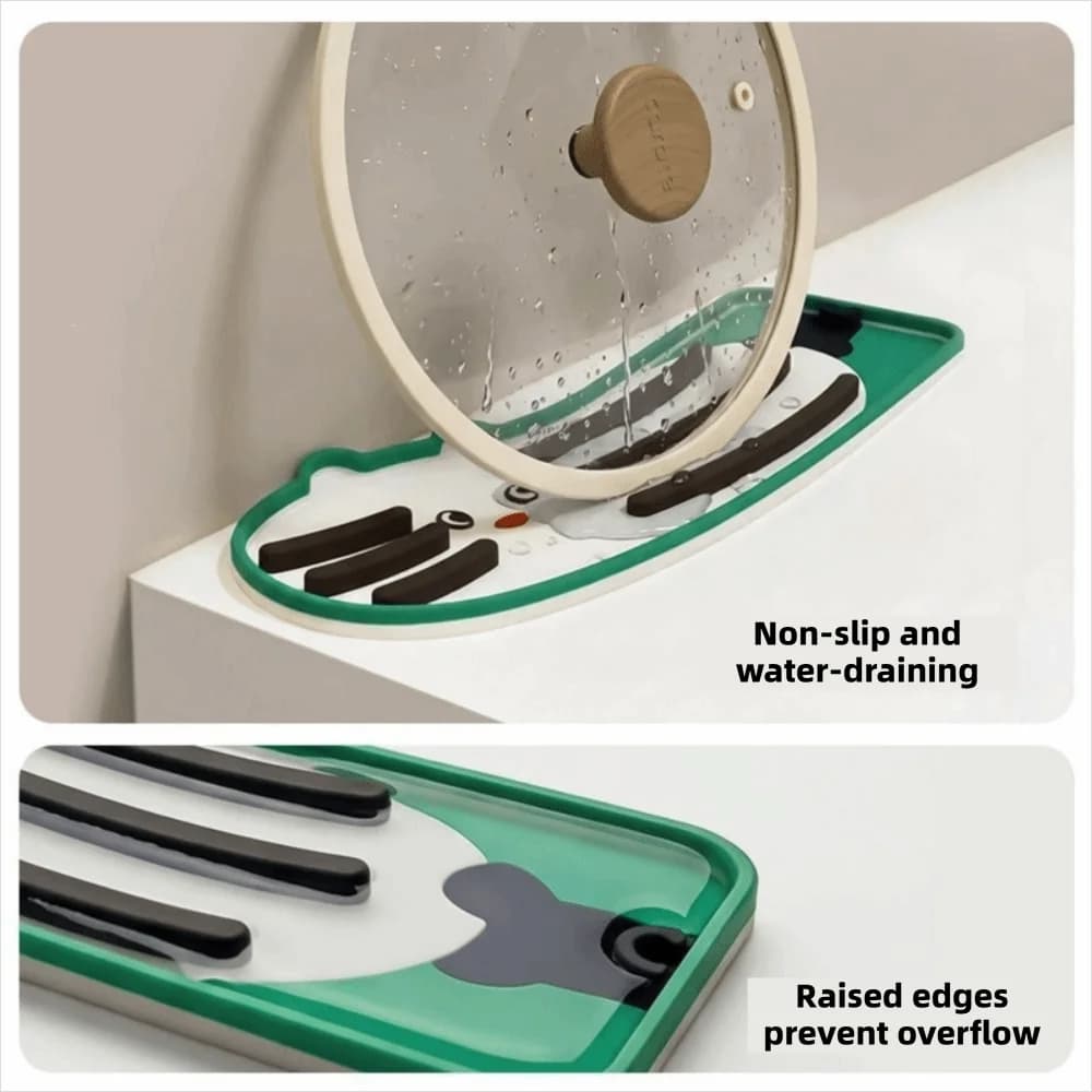 Soft PVC Cat Shape Pot Lid Holder Heat Insulation Cartoon Cutting Board Holder Non-Slip Odor-Free Spatula Storage Mat Stovetop