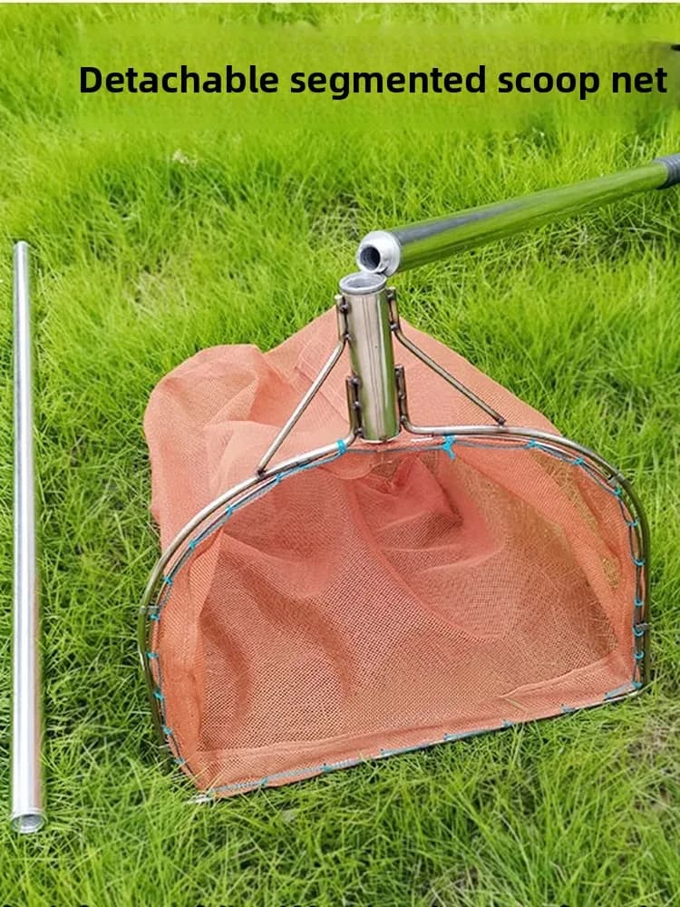 Portable Stainless Steel Flat Head Fishing Net Outdoor Long Pole Removal Cleanable Small Eye Net Convenient Carry Fishing Gear