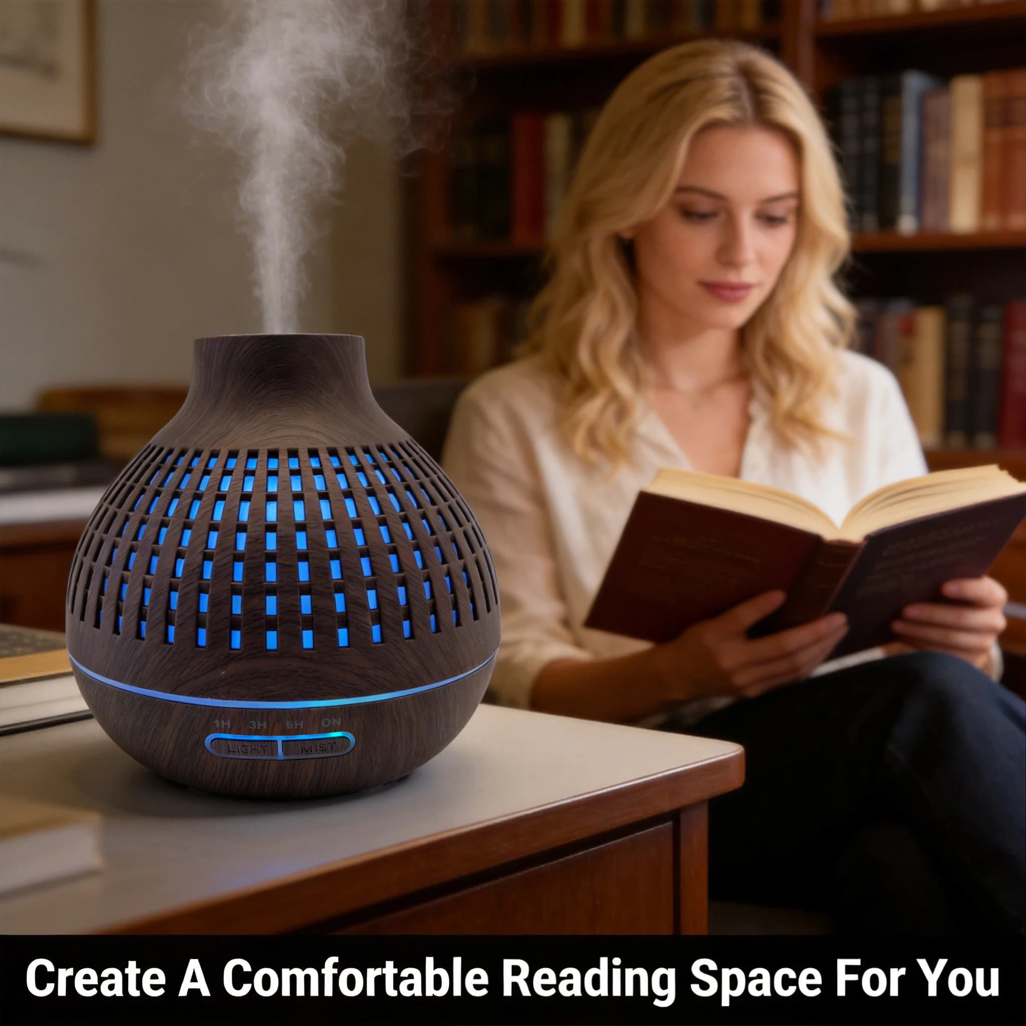 500ML Wooden Grain Essential Oil Diffuser Ultrasonic Air Humidifier Remote Control Multicolor 7 LED Night Lamp Cool Mist Aromath