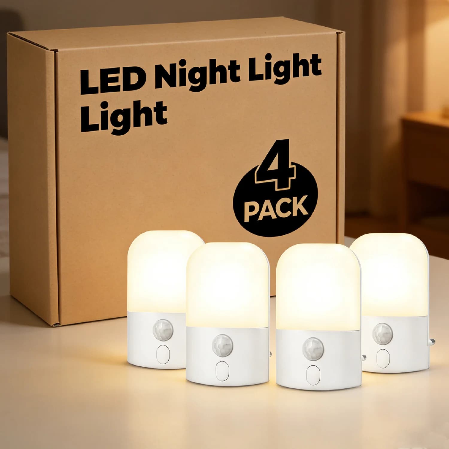 Dimmable Night Light Socket with Motion Sensor Smart Warm White LED Plug-in Night Light Adjustable Brightness