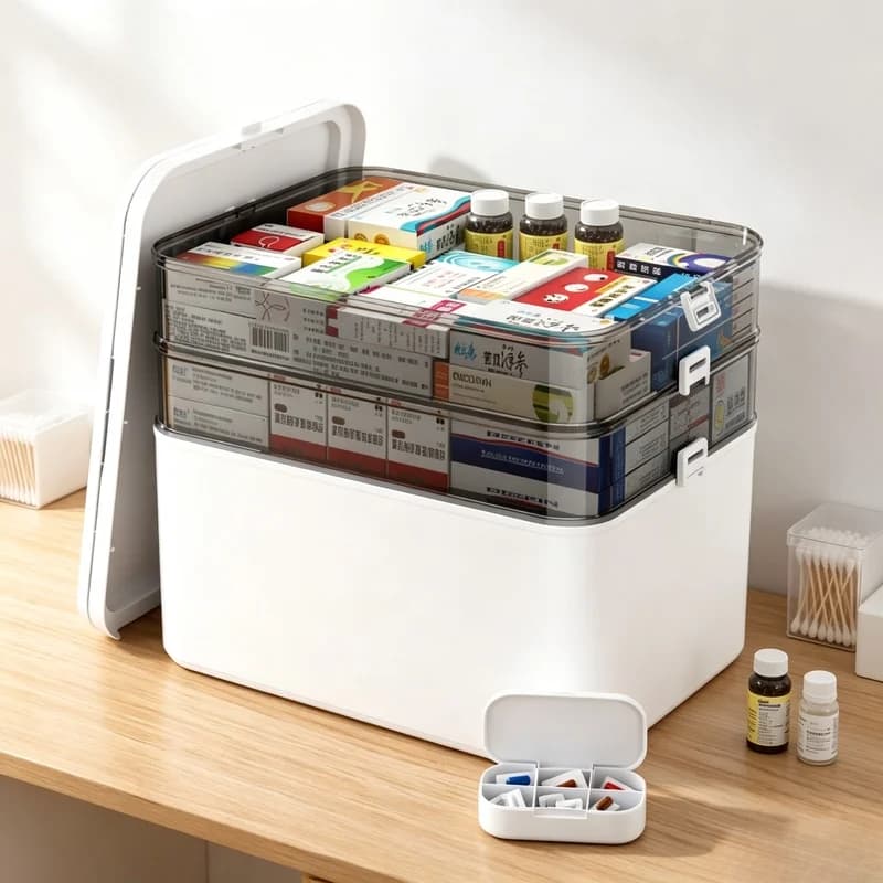 3‑Tier Family Medicine Storage Box, Compact First‑Aid Organizer for Household Medical Supplies
