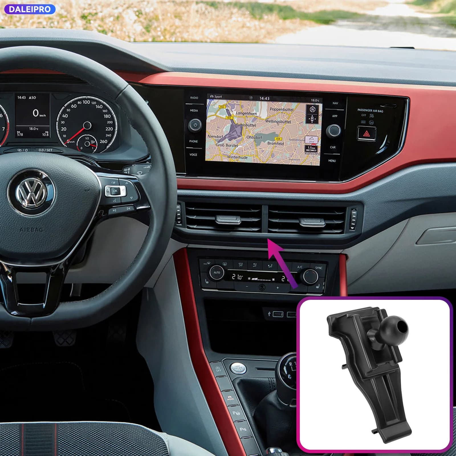 For Volkswagen VW Polo MK6 2018-2024 Vehicle-Specific Phone Holder Base Smart Car Phone Mount 66W Charging Holder Accessories