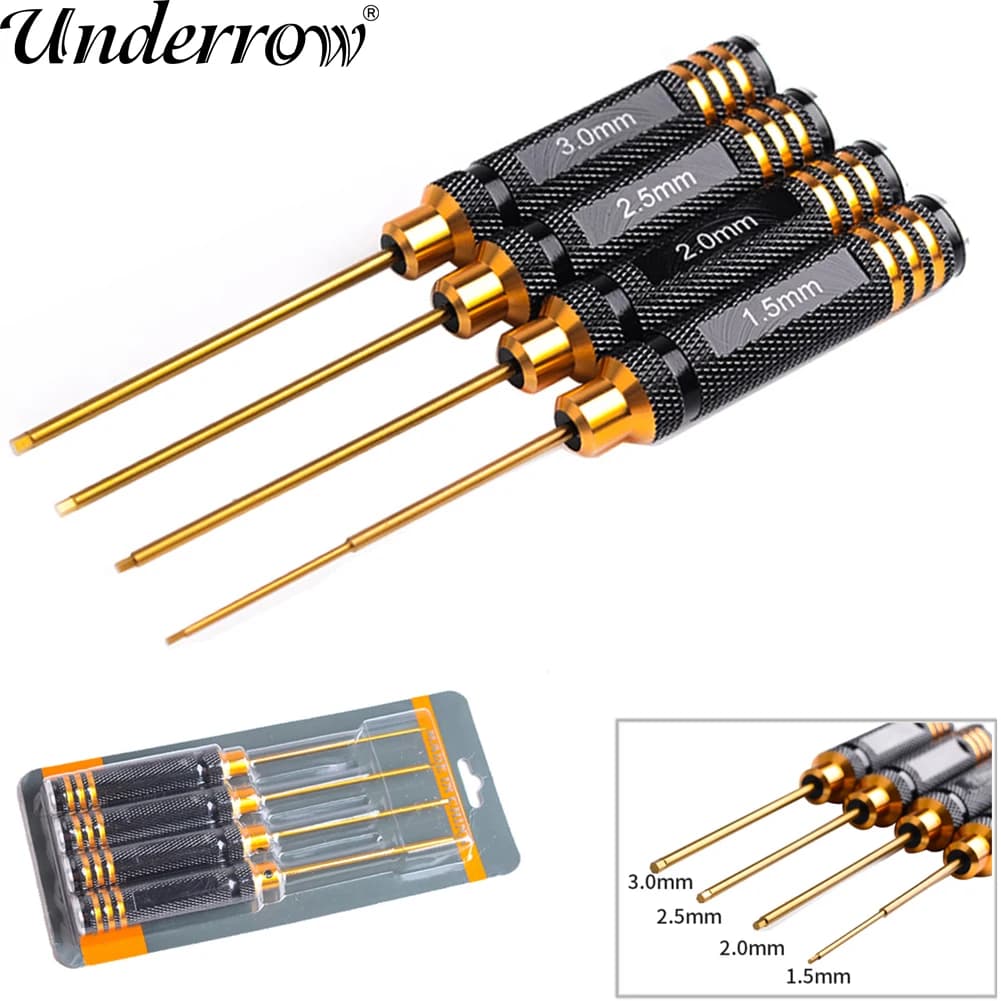RC Tools Set di cacciaviti esagonali da 4 pezzi placcatura in titanio temprato 1.5 2.0 2.5 cacciavite da 3.0mm per giocattoli Rc elicottero Rc (1 set)