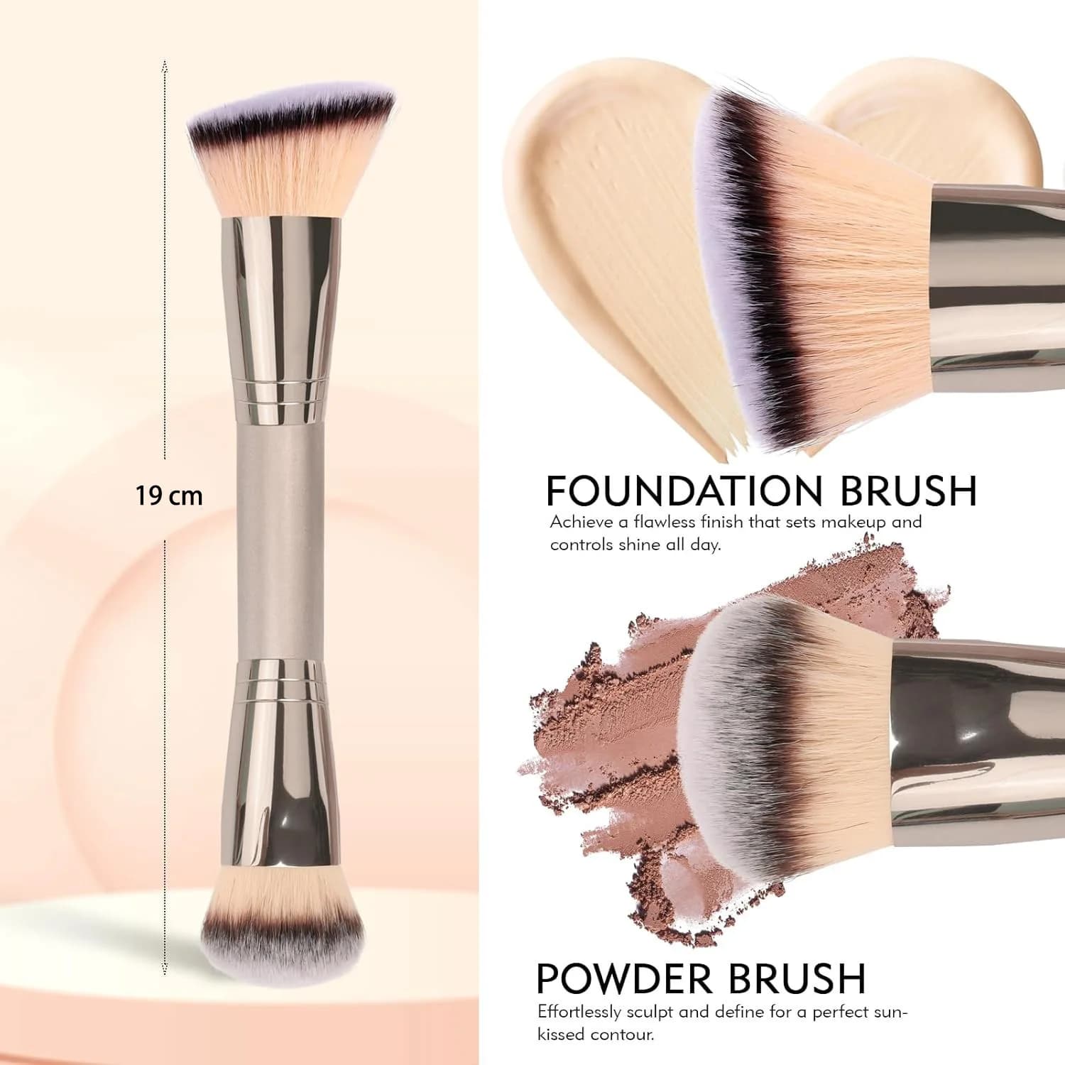 Double-tip foundation brush for liquid foundation, concealer, blush powder, professional makeup tool with travel bag for women and girls