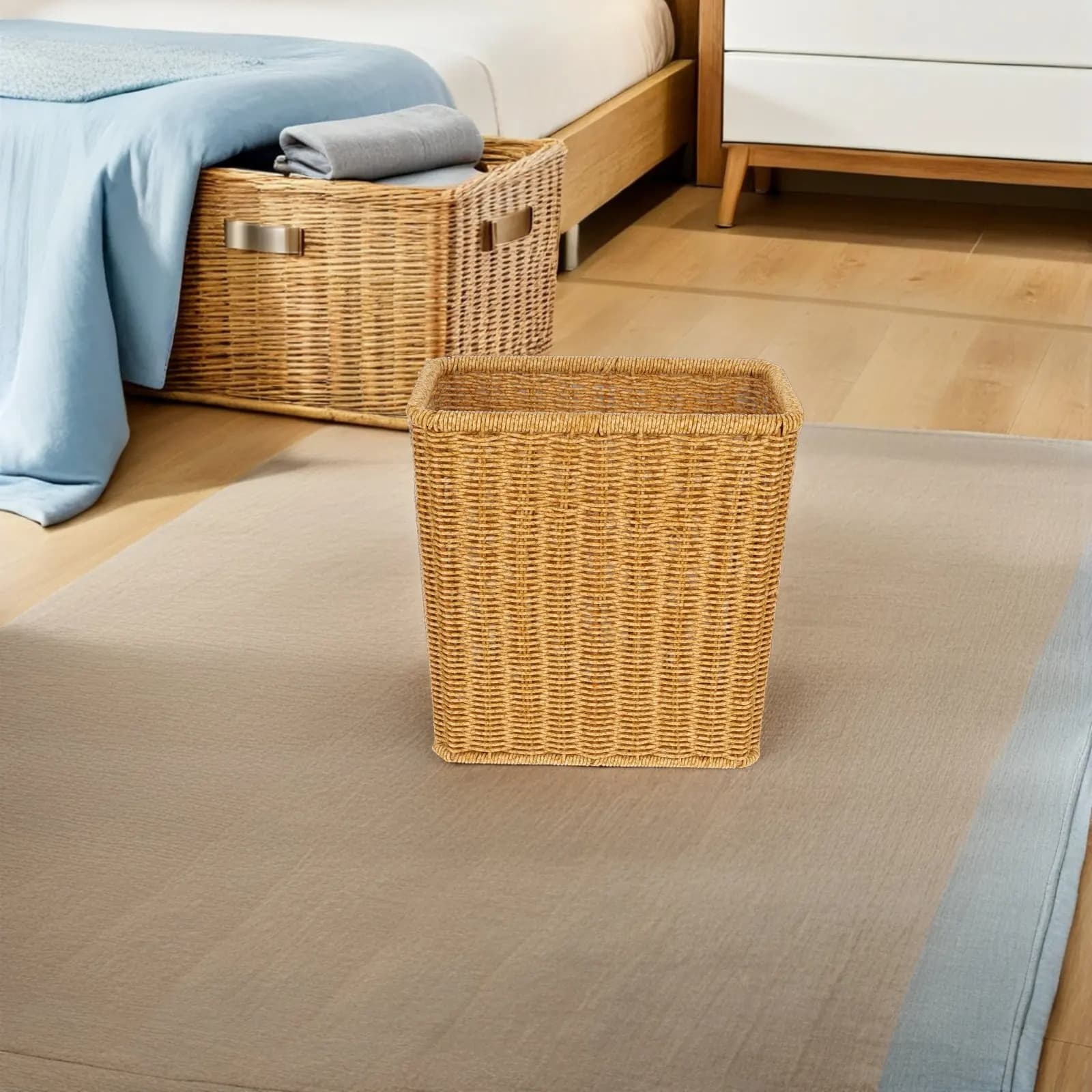 Cestino per Rifiuti in Plastica Effetto Rattan, Cestino Decorativo Grande con Apertura Superiore per Camera da Letto, Soggiorno, Ufficio, Stile Rustico