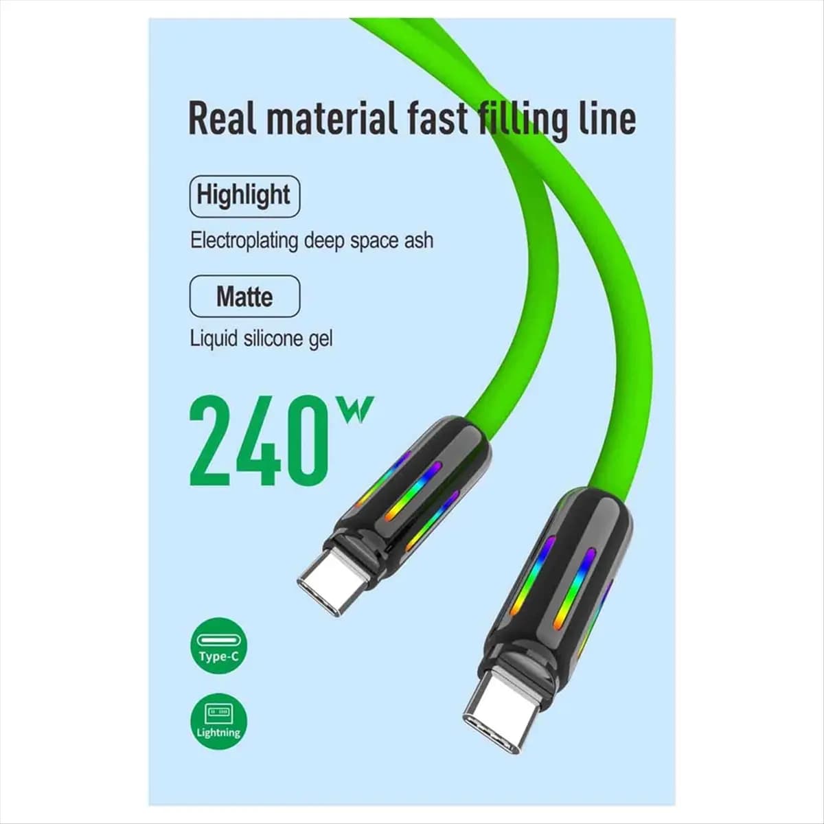 BaoBao- USB C cable to USB C Silicone USB-C charging cable from 240 W Type C cable for iPhone 15 and other Green devices