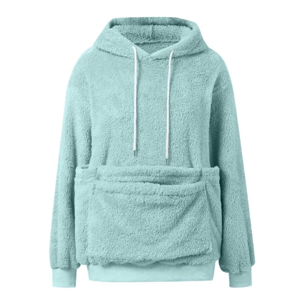 Solid Color Women Pet Carrier Hoodie Hooded Fleece-Lined Double Pocket Hoodie Plush Soft Comfortable Hooded Sweatshirt