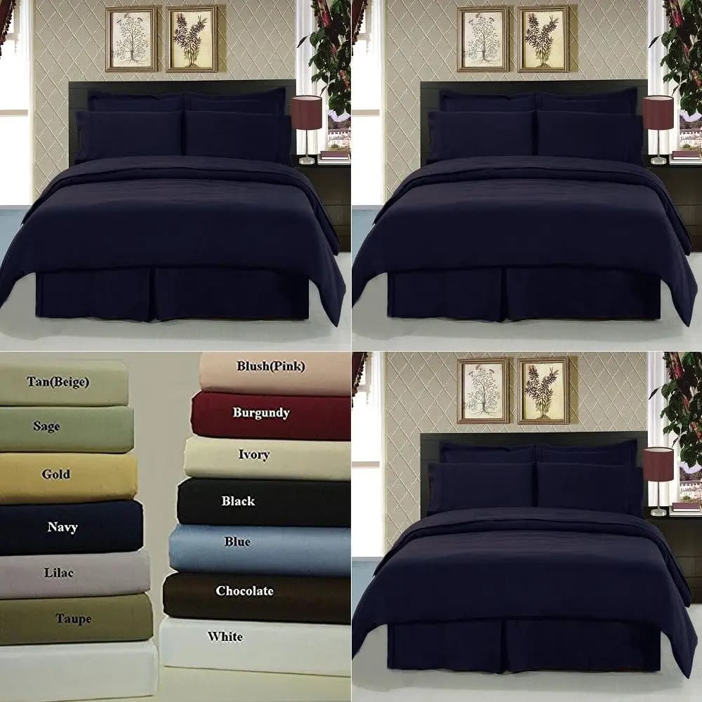 Queen Size Bed in a Bag 8 Piece Set, 600 Thread Count 100 Cotton Sheets, Down Comforter, Solid Navy, Duvet Cover Bedding Set