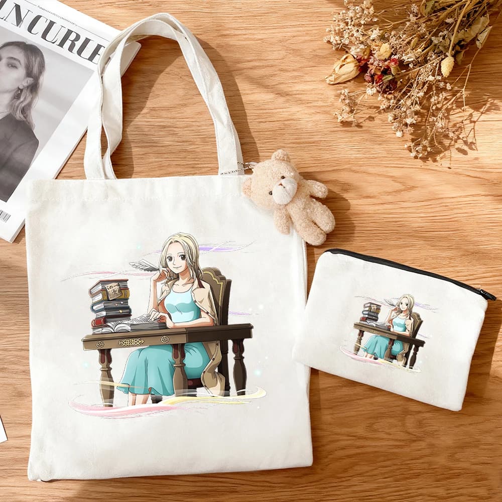 3pcs/set Kawaii One Piece Shanks Battle Scene Anime Canvas Tote Bag Print Shoulder Bag Mini Coin Purse Casual Bag Set