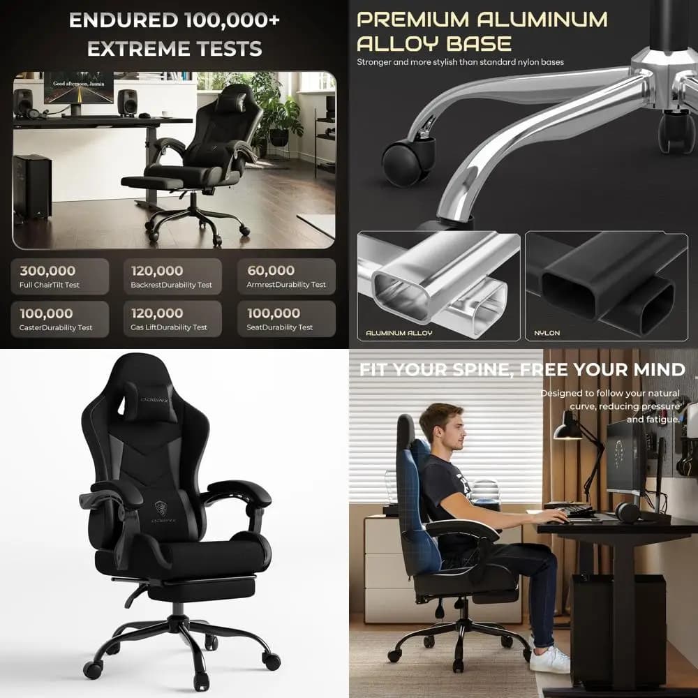 Sedia da Gaming Ergonomica in Pelle e Rete con Supporto Lombare Massaggiante, Altezza Regolabile e Seduta Traspirante per Lunghe Sessioni Confortevoli