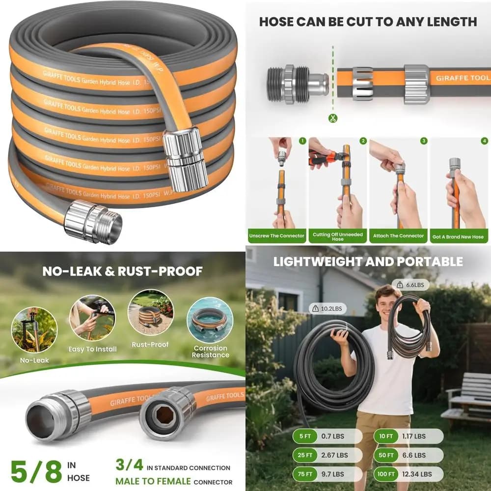 75 Foot Flexible and Light Flat Garden Tube, Custom Length, Hybrid Water Pipe For Outdoor Use