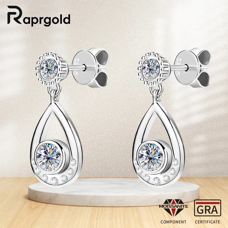 RAPRGOLD GRA Certified Moissanite Water Drop Stud Earrings for Women S925 Sterling Silver Earrings Fine Jewelry Gifts Pendientes