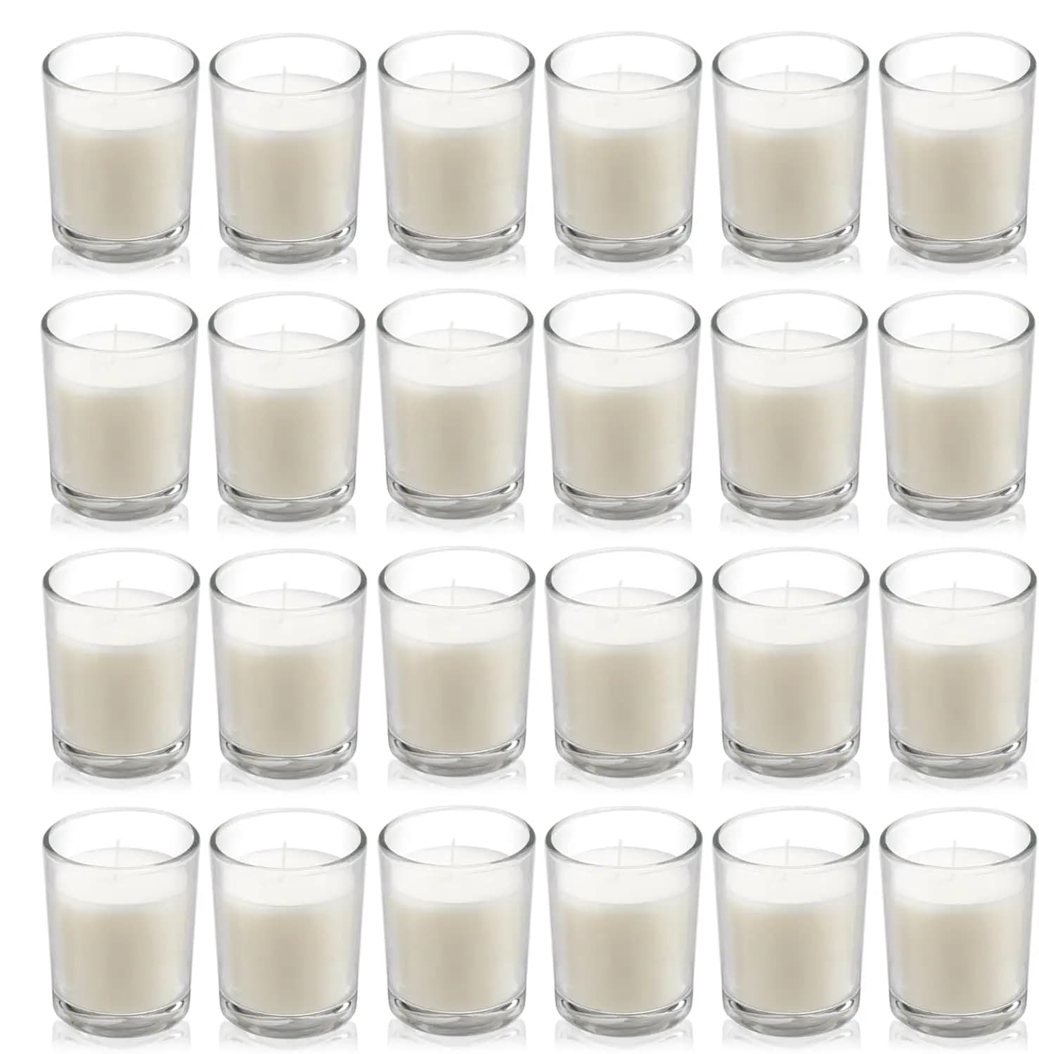Confezione da 24 Candele Votive in Vetro Trasparente Senza Profumo con Durata di 8-12 Ore per Matrimoni e Decorazioni Domestiche