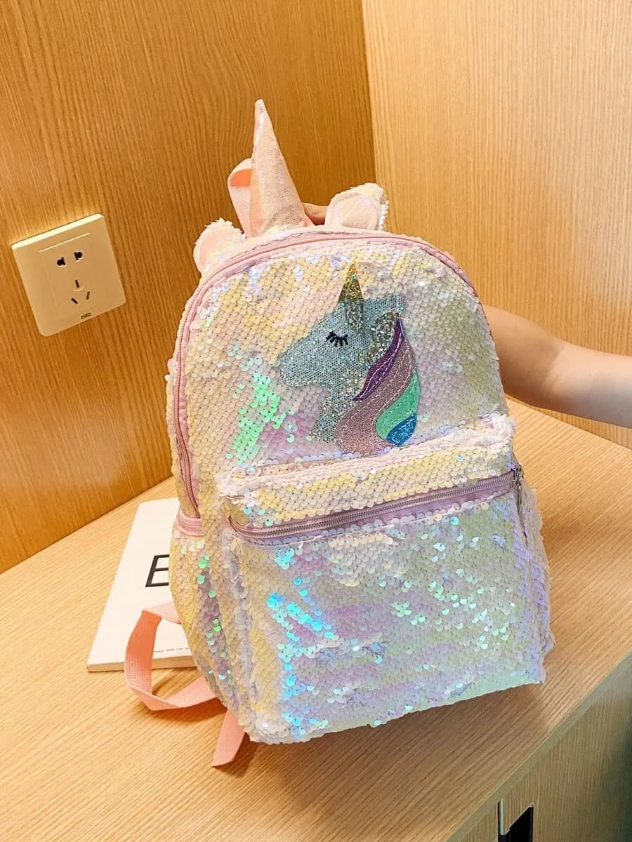 Zaino con Paillettes Unicorno Glitterato per Ragazze - Borsa Scolastica Carina e Scintillante