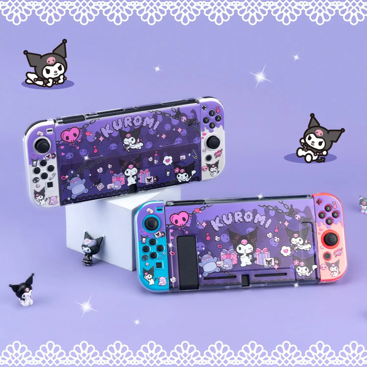 Kawaii Kuromi Split Switch Case for Nintendo Switch 2 OLED Console Dock‑Friendly Transparent Joy-Con Shell Free Joystick Cover
