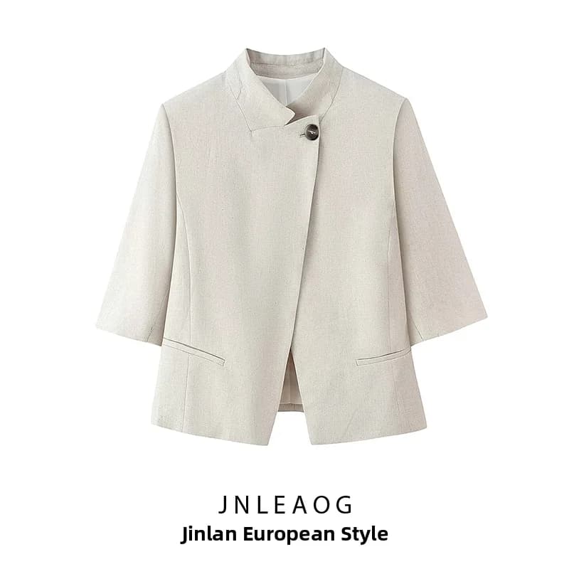 JNLEAOG Summer New Women's Fashion Versatile Design High-End Feelings Suit Jacket Polyester Pure Color Elegant Style