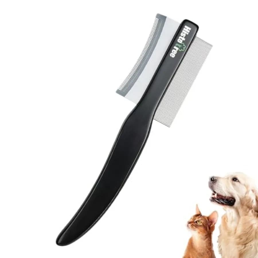 Pettine 2-in-1 per Cani: Spazzola Districante e Antipelucchi con Manico in Legno, Doppia Faccia a Denti Fini, Strumento per la Toelettatura di Cani e Gatti