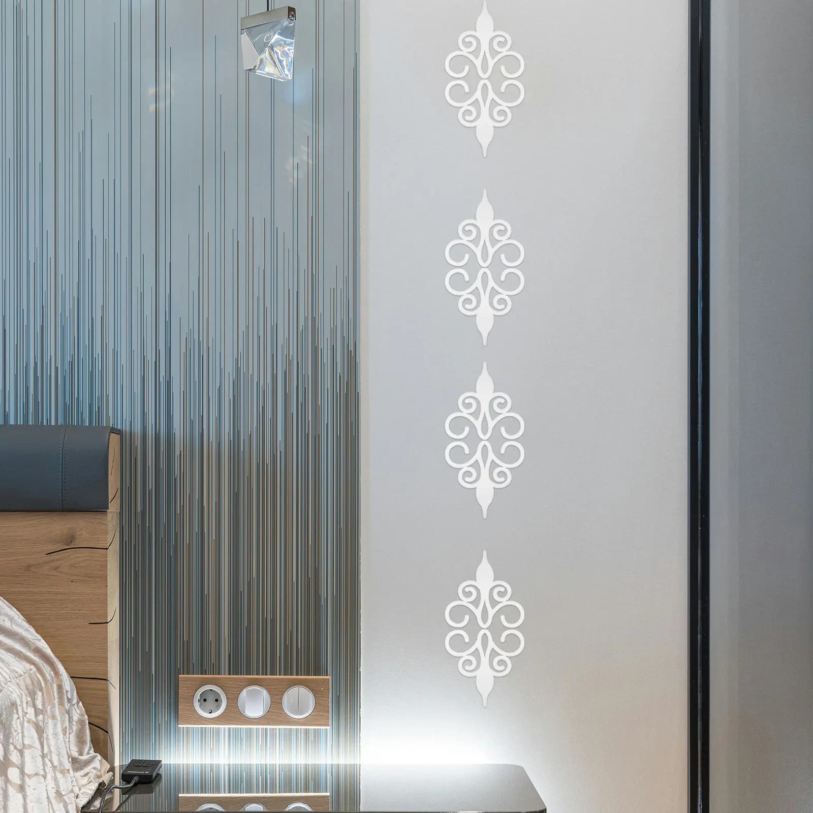 10Pcs Decorative Ceiling Strips Acrylic Mirror Design Easy Install Removable for Home Bathroom TV Background Flower Wall Art