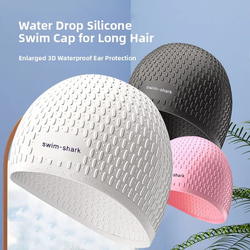 Large silicone swim cap for woman, waterproof, for long hair, special for man and child, ear protection, not string, fashionable.
