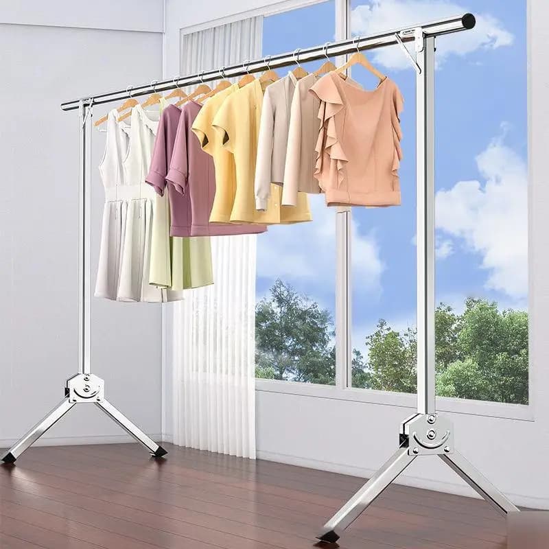 Stainless Steel Single Rod Clothes Drying Rack Bracket Small Space Outdoor Windproof Quilt Clothes Hanger Floor Stand
