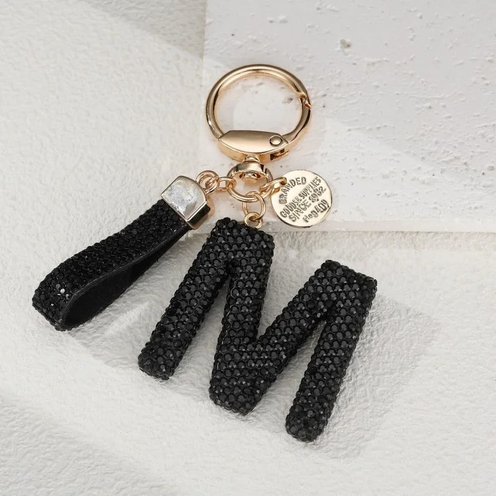 Exquisite Lucky Charm Letter Key Chain Luxury Shiny Rhinestone Keychain Key Ring Ornaments Crystal Letter Pendant Gifts
