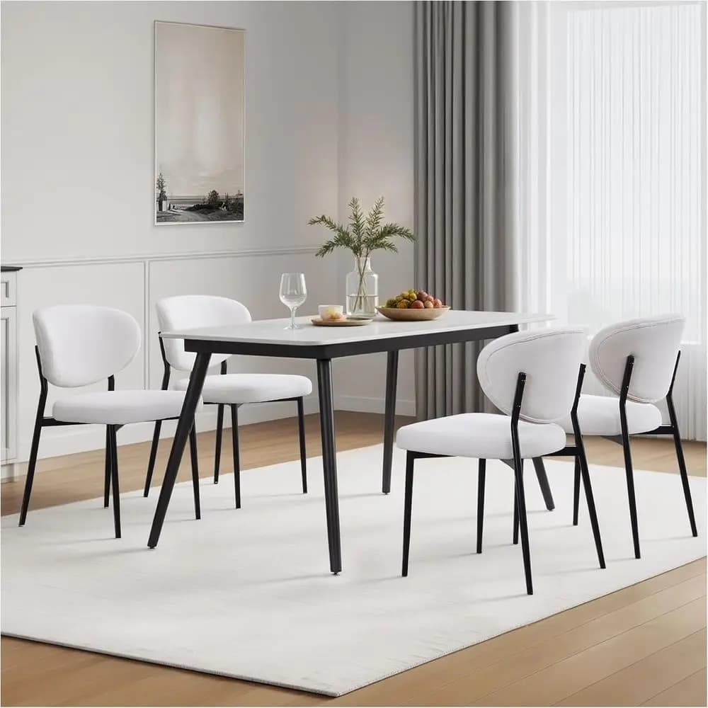 Set di 4 sedie da pranzo imbottite in ciniglia con cuscino in memory foam e schienale ergonomico, bianco