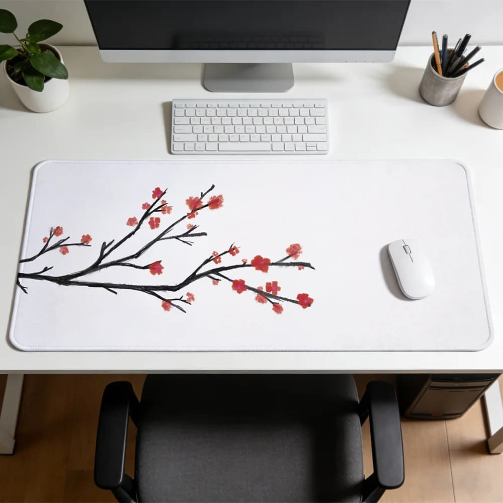 Tappetino per mouse White Plum Snow, tappetino per mouse da gioco antiscivolo in gomma, tappetino per tastiera meccanica, accessori per ufficio e per il gaming