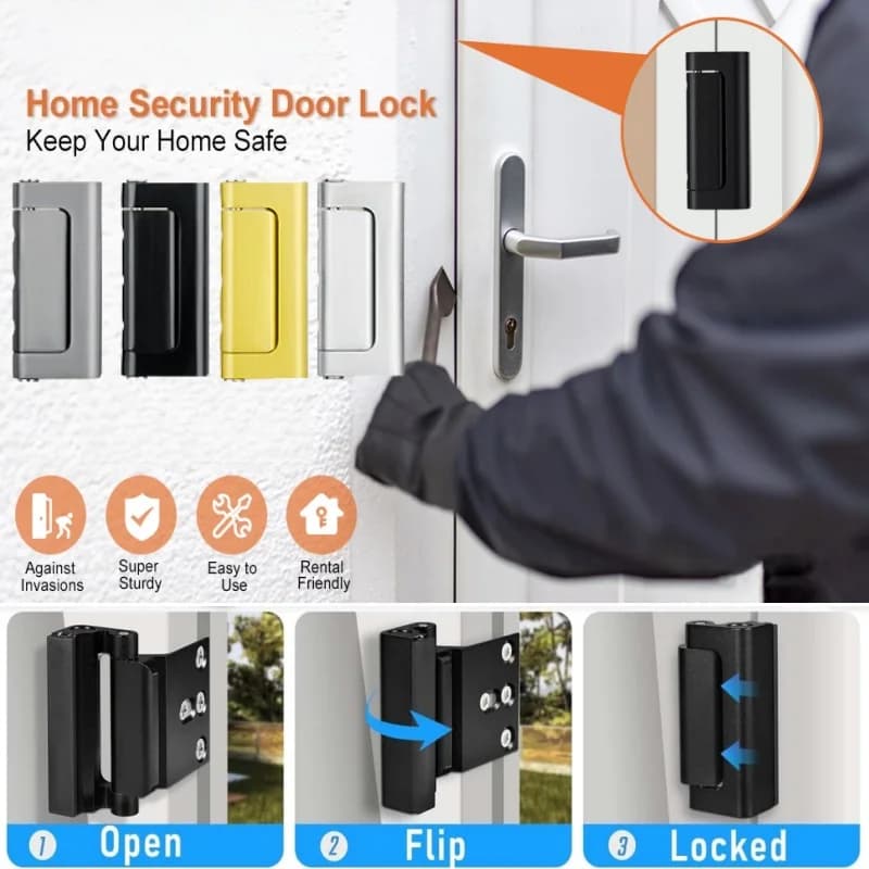Serratura per porta di sicurezza domestica con viti,serrature di rinforzo per porta a prova di bambino, fermo da 3 pollici per porta battente interna,serratura notturna di aggiornamento