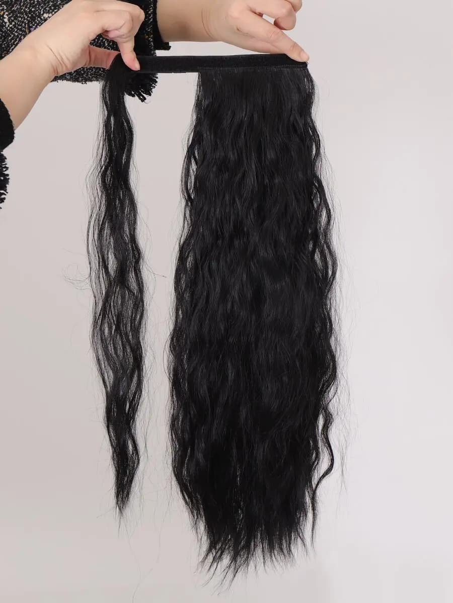 Coda di Cavallo Invisibile Ricciolata Ondulata Nera/Marrone/Dorata da 18-30 Pollici con Clip a Granchio, Extension per Capelli a Coda di Cavallo Voluminosa