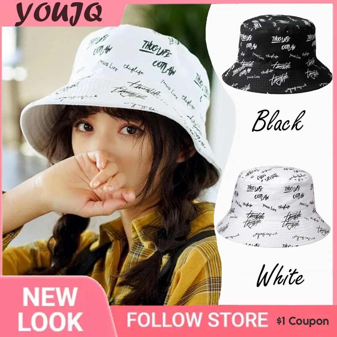Double-sided Wear Bucket Hats for Men Women Japanese Graffiti Letter Outdoor Sun Caps Unisex Wide Brim Foldable Fisherman Gorrs
