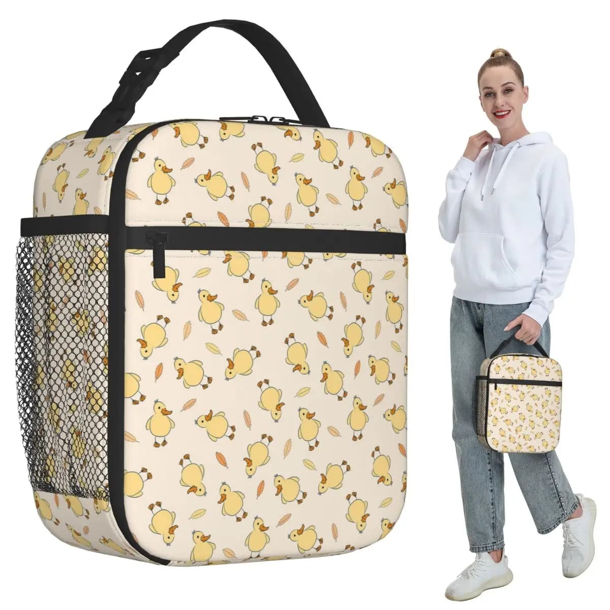 Borsa termica per il pranzo con motivo piccola anatra gialla per donna, borsa termica per ufficio, contenitore portatile per alimenti