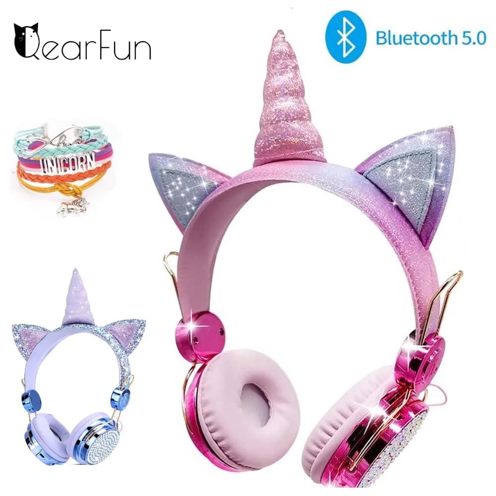 Cute Unicorn Wireless Earphone For Girls Kids Bluetooth Headphones with Mic Music Stereo Children Headset for School Kids Gifts