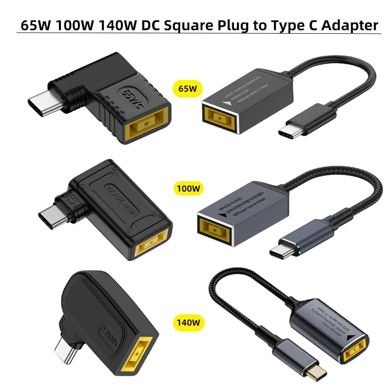 65W 100W 140W Adattatore di alimentazione USB C Convertitore PD Tipo C Maschio a Femmina quadrata Spina CC Cavo di ricarica rapido per caricabatterie Lenovo