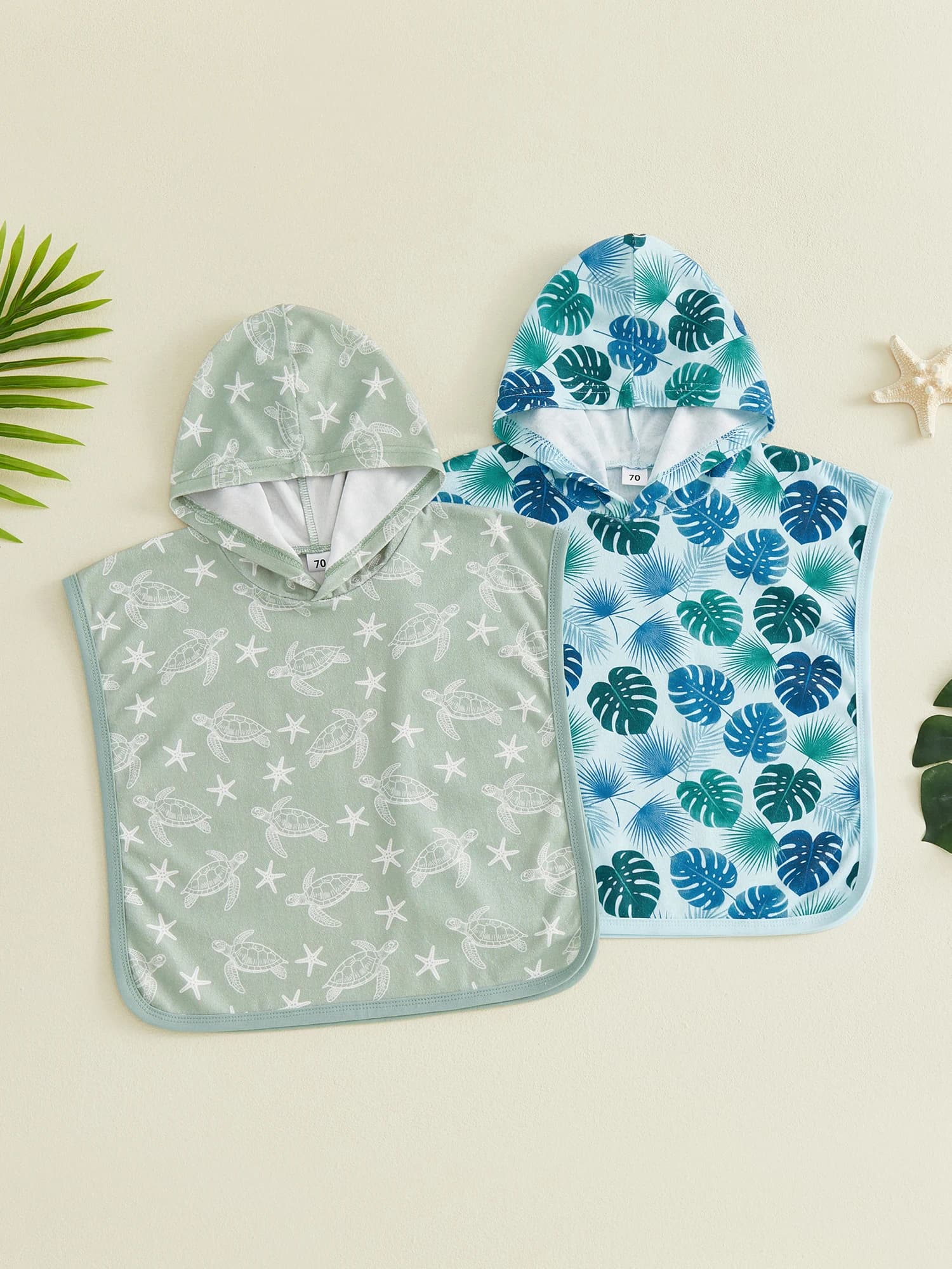 Simpatico accappatoio con cappuccio per bambini, con divertente stampa oceanica, poncho in spugna, copricostume per piscina e spiaggia.