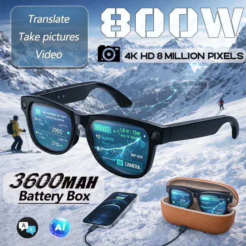 New Smart Glasses HD 800W 2026 with Photo and Video Function, 3600 mAh Battery, AI Vocal Translation, Variable Color Lenses and Noise Reduction
