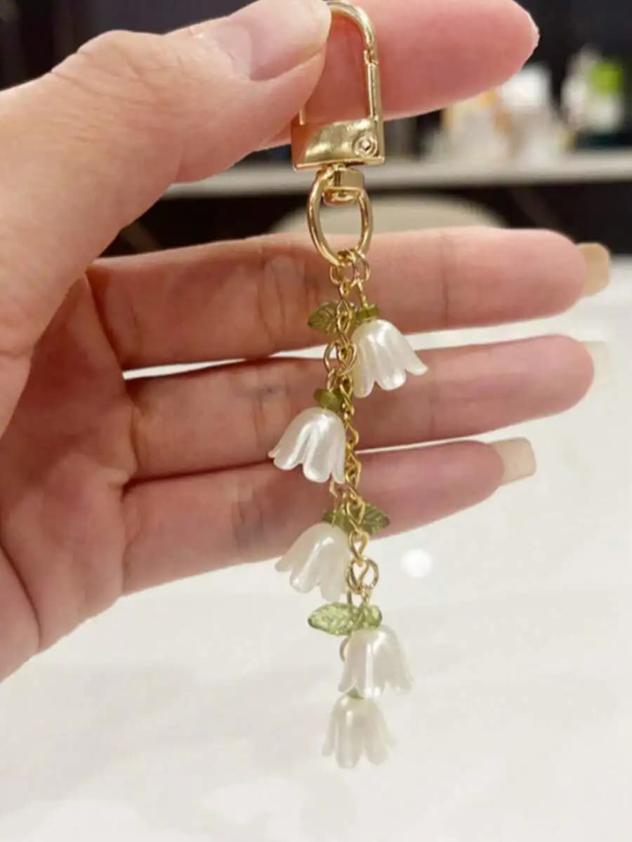 Faux Pearl Flower Keychain Tassel Charm Bag Car Key Ring Decoration Gift For Women