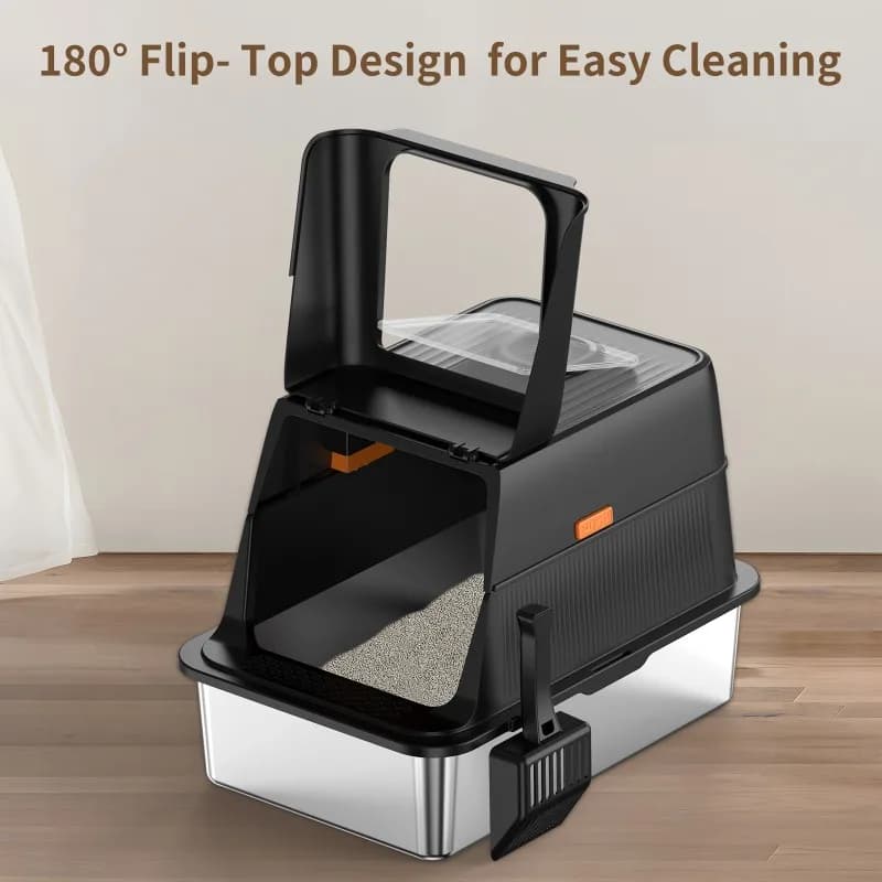 Lettiera per gatti in acciaio inossidabile Tuba completamente chiusa Flip-top Deodorante Toilette per gatti Pulizia domestica Forniture per animali domestici Padelle per gatti
