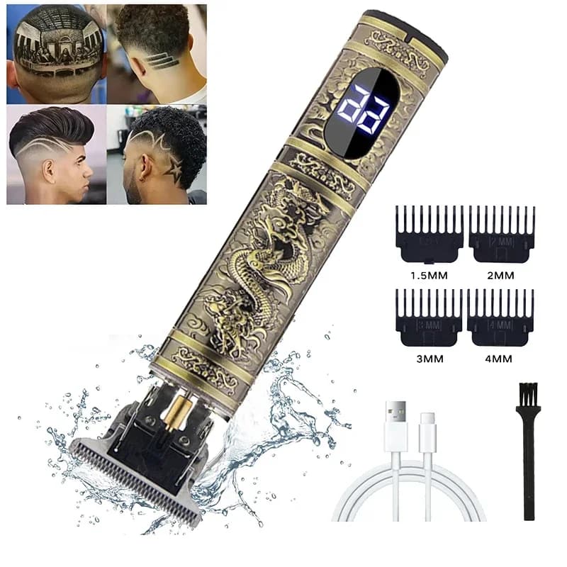T9 Electric Haircut for Men Professional Barbiere Satin Trimmer Barba with Dragon Buddha Design Machine for cutting body hair