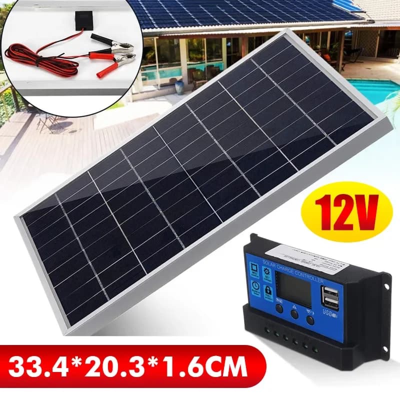 Kit pannello solare da 50 W Caricatore monocristallino con regolatore di carica solare 40A + clip per illuminazione esterna da campeggio domestica Camper