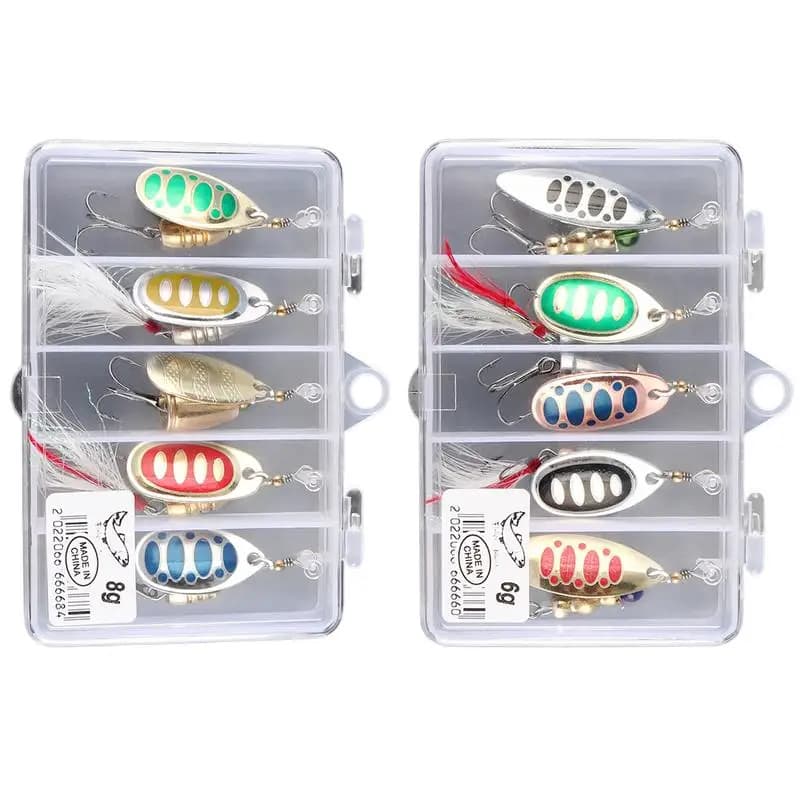 Esche da pesca Spinner Baits Kit con scatole per attrezzatura Spinnerbait da pesca Spinner in metallo Kit esca per spigola trota salmone Walleye