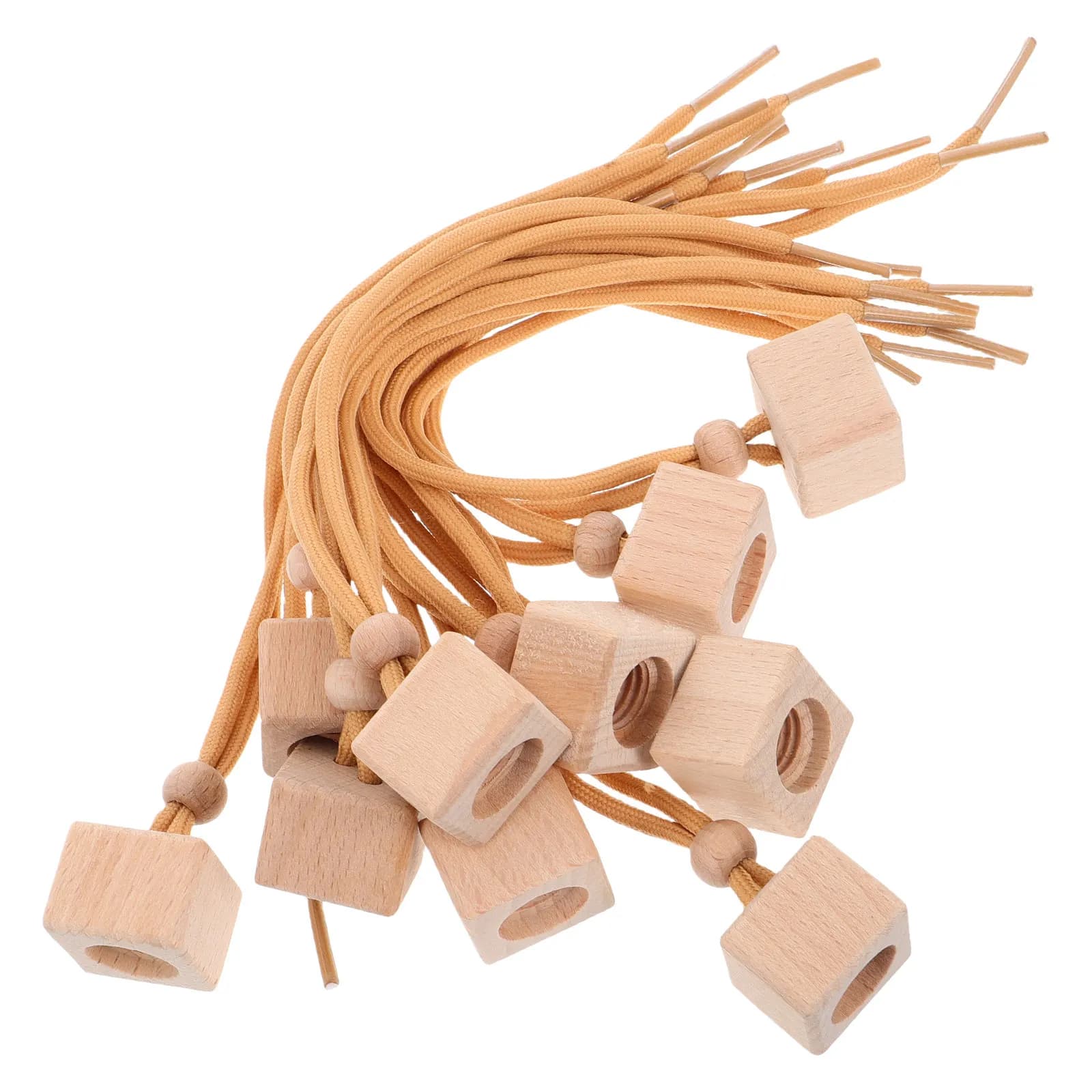 10Pcs Premium Beech Wood Square Fragrance Diffuser Caps for Car Hanging Perfume Bottle Stoppers Aromatherapy Scent Ornament Lid