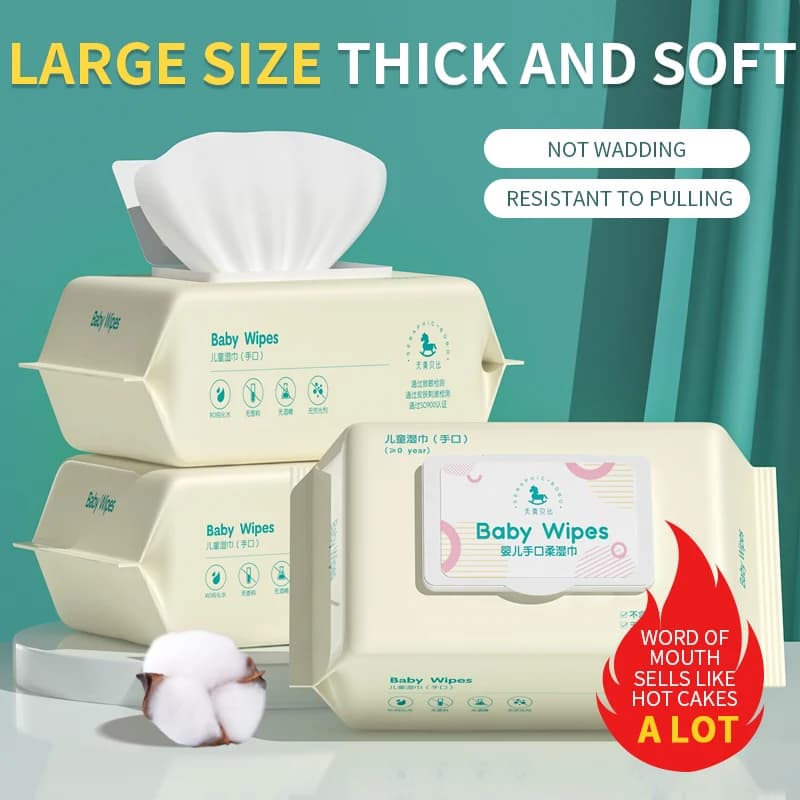 Pack of 1 (50 pieces) hand, foot and mouth wipes, portable disposable wipes, delicate pure water wipes without alcohol, without perfume