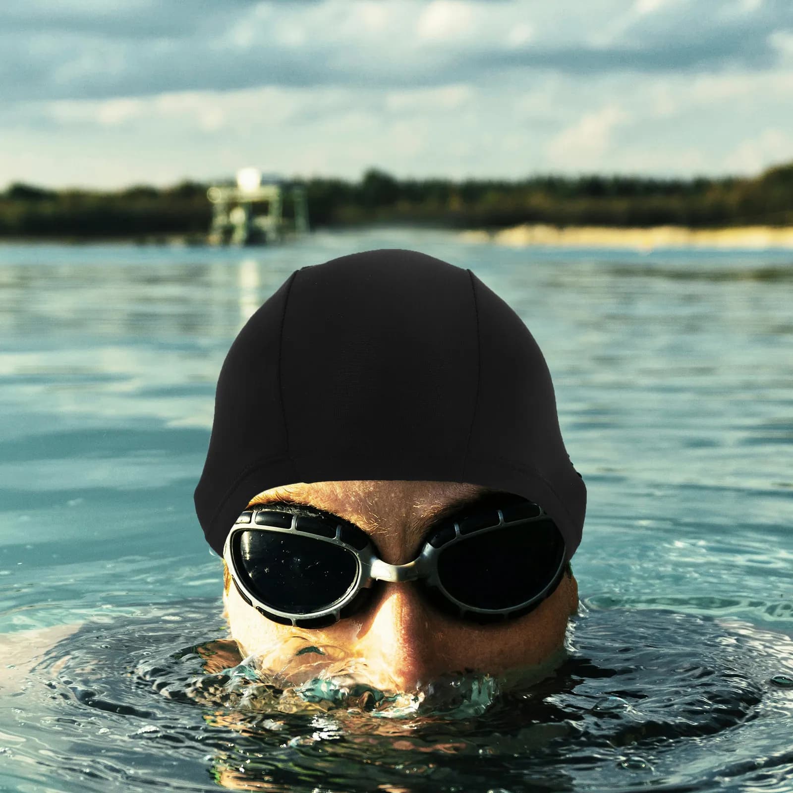 Adult Swim Cap Black Polyester Cloth Fabric Elastic Non-Waterproof Comfortable Swimming Hat Men Women Flower Swim Cap