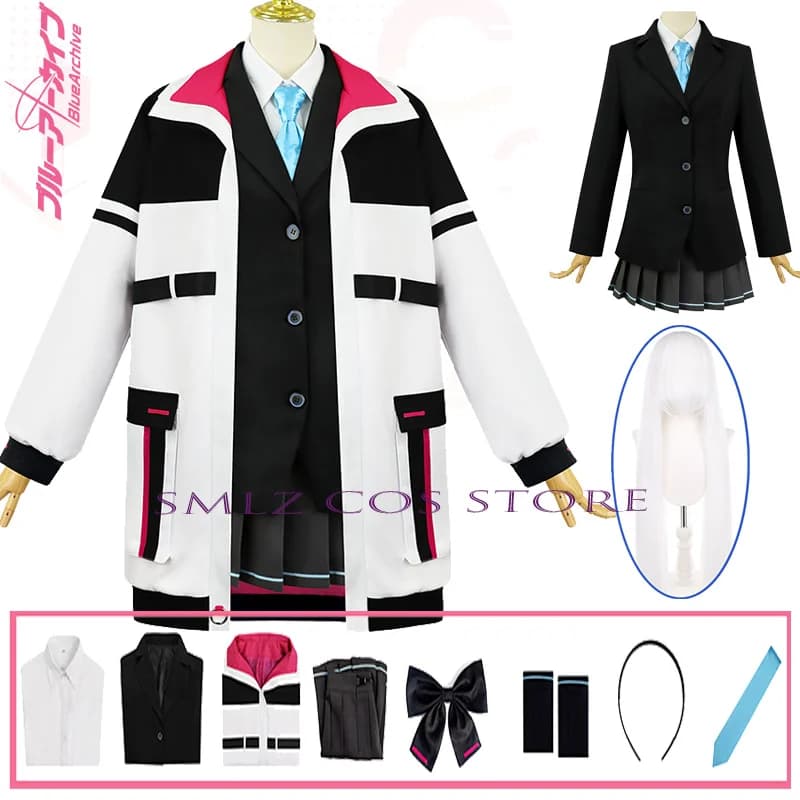 Costume Cosplay Kei Anime Game Blue Archive per Donna, Set con Cappotto, Gonna, Uniforme, Accessori e Parrucca, Outfit per Feste