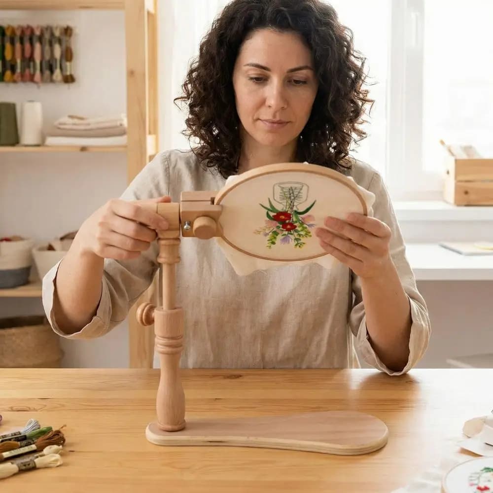 Portable Embroidery Hoops Stand Stable Embroidery Holder Wood Rotary Hoop Holder Rotatable Holder DIY Cross Stitch Stand