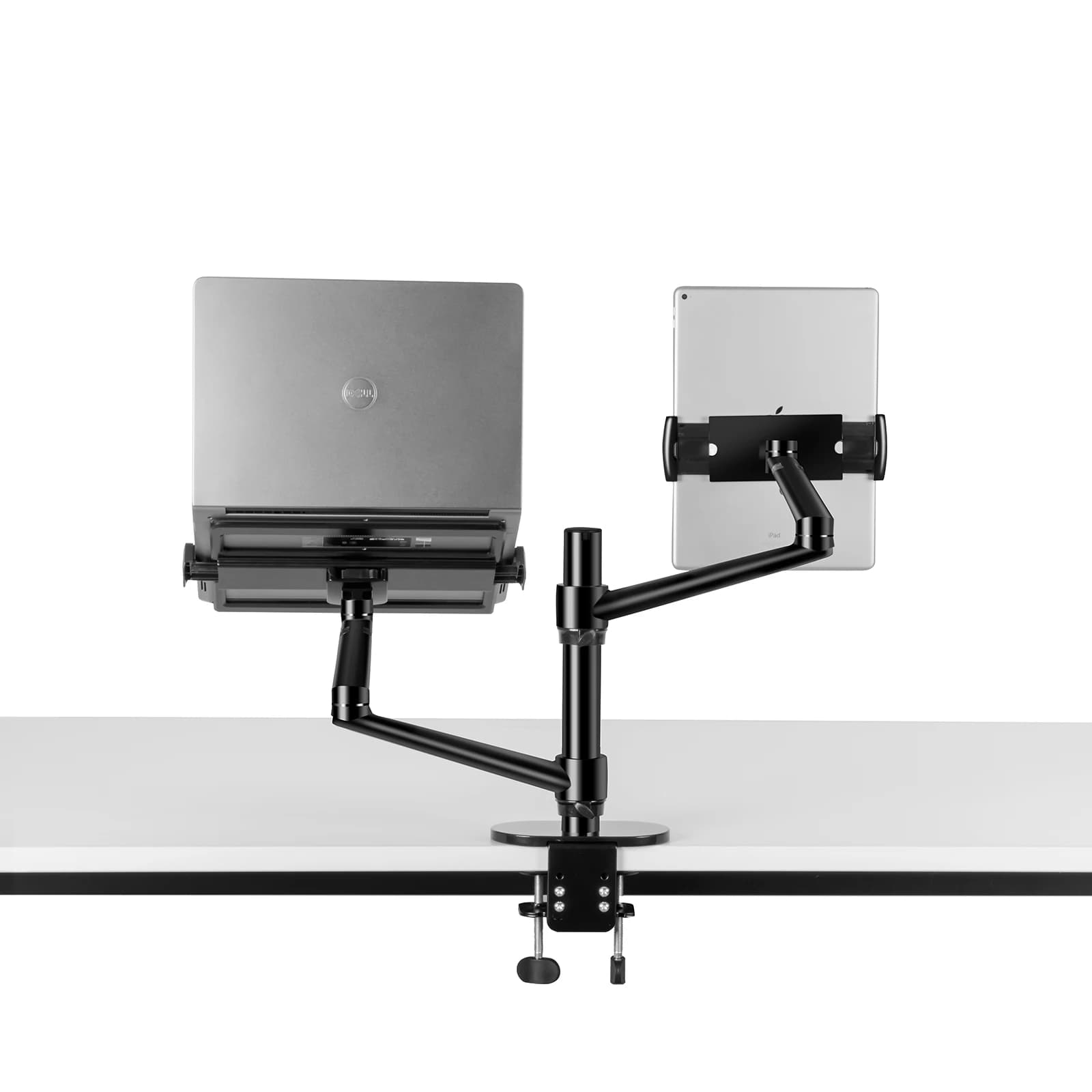 Morsetto per montaggio su scrivania regolabile in altezza Braccio multi doppio per laptop e supporto per tablet per PC da 11-17 pollici Tablet da 5-13 pollici